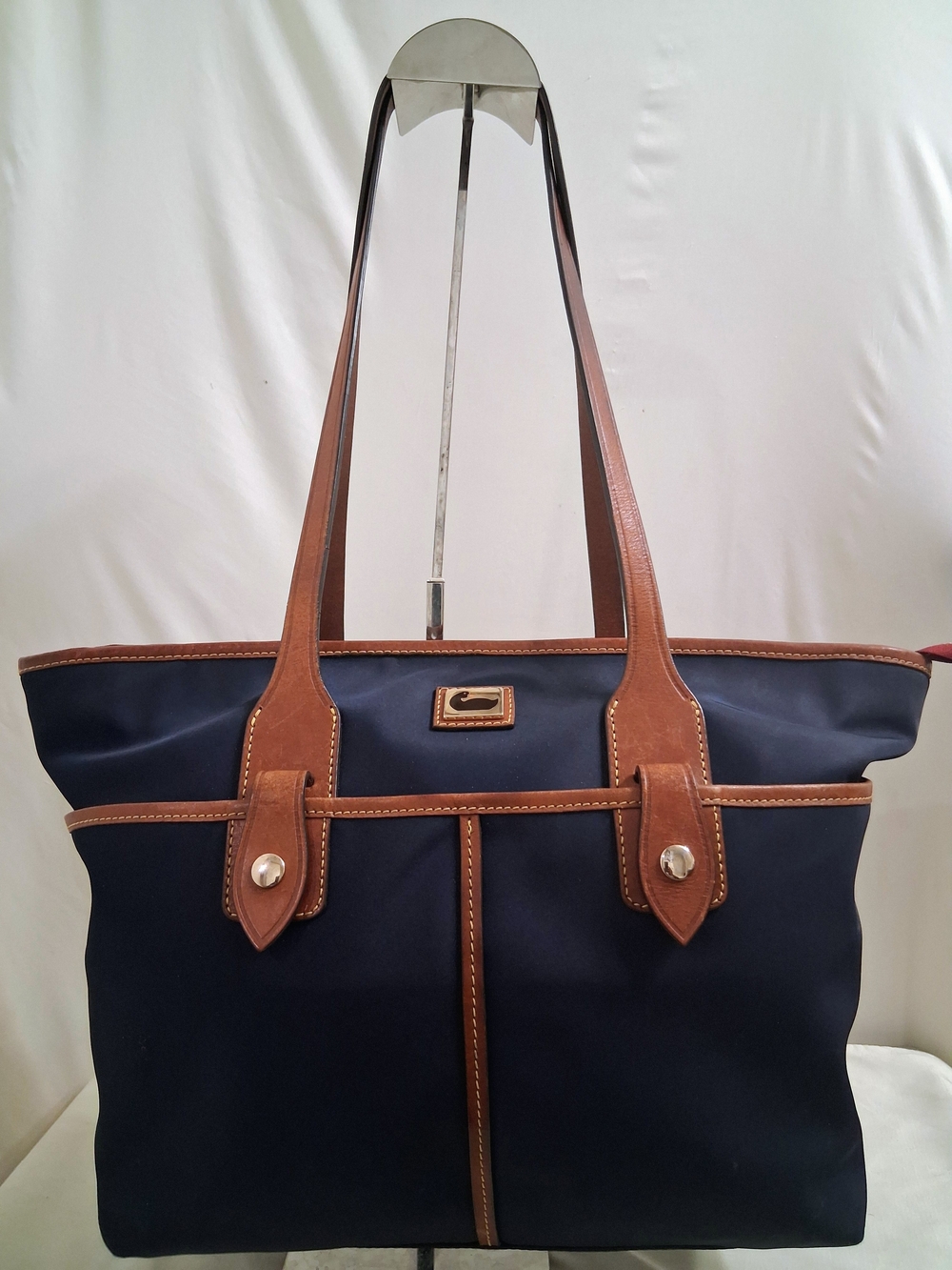 Dooney & Bourke Wayfarer Camden Nylon Navy Blue & Tan Zip Tote